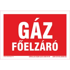 Gáz főelzáró tábla - utánvilágító - 150x100 mm