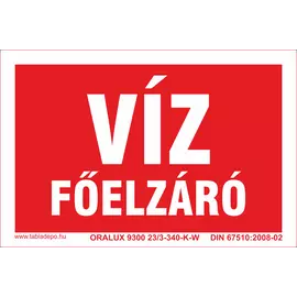 Víz főelzáró tábla - utánvilágító - 150x100 mm